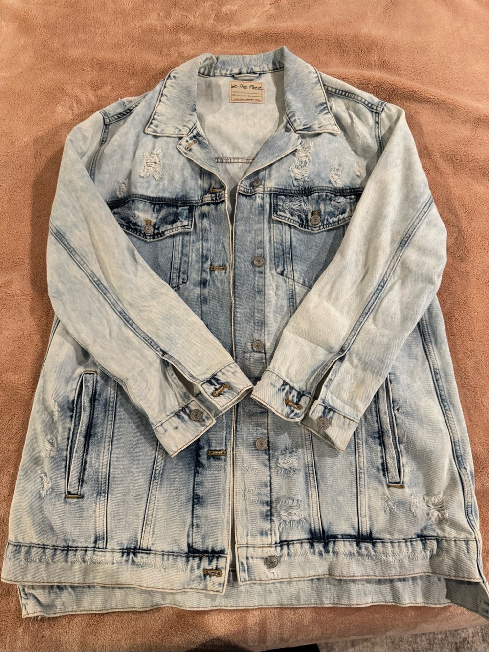 Free People Light Blue Distressed Denim Jacket